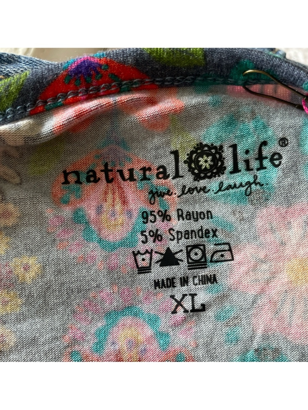 NATURAL LIFE Navy Multicolor Floral Long Sleeve Scoop Top, Size XL - Picture 8 of 8
